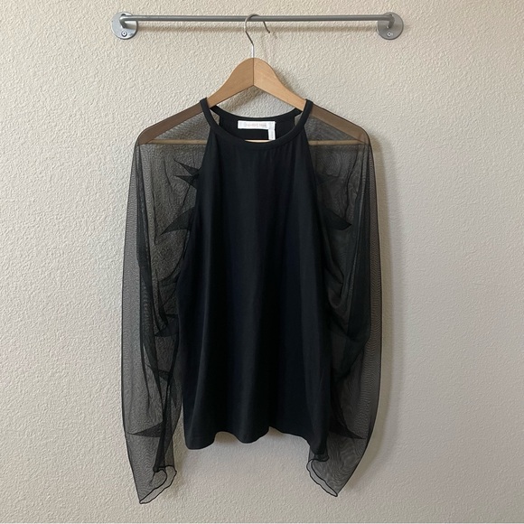 SEE BY CHLOE Crewneck Mesh Puff Sleeve Black Top Sz:S - Picture 2 of 8